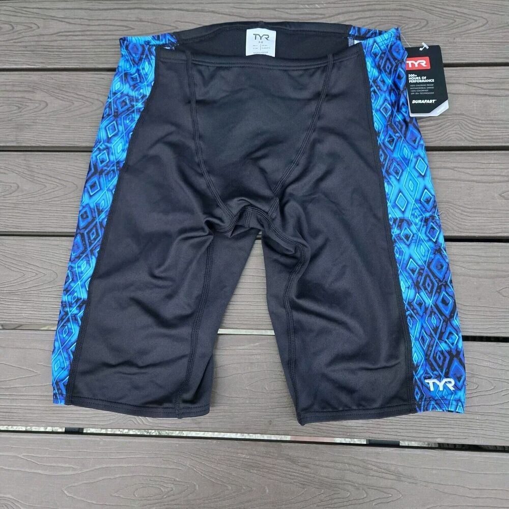 TYR  Durafast Elite Glacial Hero Mens Jammer Blue/black Swimwear  SZ 32 NWT